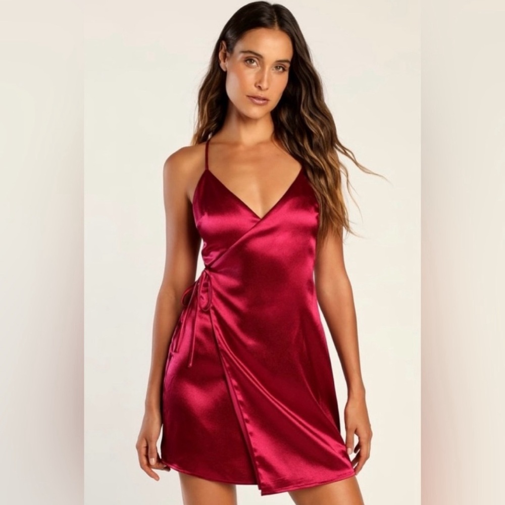 Lulu’s Red Satin Valentine’s Day wrap dress - size medium